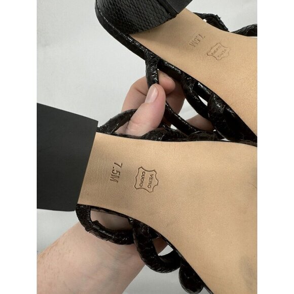 Donald J. Pliner Sandal Heels Women 7.5 Black Reptile‎ Snake Print Block Chunky - Picture 7 of 7